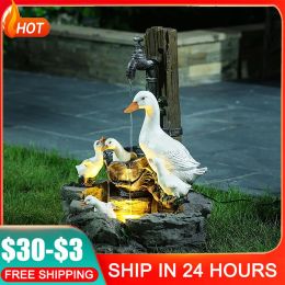 Zappers Animal Statue Solar Flowing Water Squirrel Duck Resin Sculptures Outdoor Garden Decoration Yard Ornaments with Led Lights