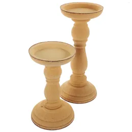 Candle Holders 2 Pcs Wooden Holder Decorative Stand Window Christmas Decorations Vintage Candlestick Home Tea Light