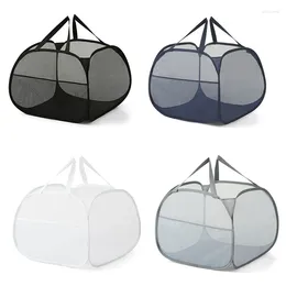 Laundry Bags Collapsible Mesh -Up Hamper With Strong Handles Opening Clothes Side Pockets Storage Baskets