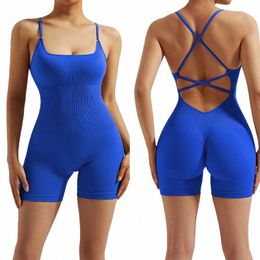 sleevel Bodysuit Women Body Streetwear Bodyc Rompers Square Neck Yoga Shorts Gym Clothing Sportwears One Piece Outfit Women B9p9#