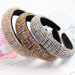 Rainbow Rhinestone Padded Headbands For Women Girls Luxury Thick Full Diamond Sponge Hairbands Women Crystal Hair Accessories CX20269w