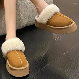 Slippers 2024 High Quality Shoes For Women Winter Warm Women's Solid Colour Closed Toe Flock Mid Heel Water Proof