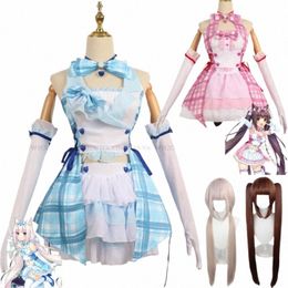 anime Game NEKOPARA Vanilla Chocola Cosplay Costume Wig Lattice Maid Attire Lovely Dr Woman Sexy Kawaii Halen Suit f7gd#