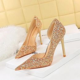 Dress Shoes Women Sandals Wedding Bridal Pumps Sequins Stiletto Banquet 2024 Woman 10.5cm High Heels Pointed Female Size 34-43