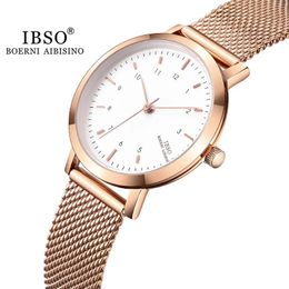 IBSO Brand Womens Watch Fashion Rose Gold Color Quartz Femme Mesh Band Wrist Japan Movement Relogio Feminino 240318