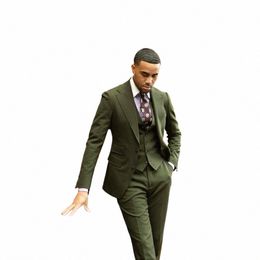 fi Olive Green Suits For Mens Notched Lapel Busin Blazer Wedding Groom Tuxedo 3 Piece Jacket Vest Pants Terno Masculino J4tz#
