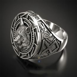 Trendy Retro Celtic Wolf Totem Band Rings Men's Viking Gothic Steampunk Carved Animal Rings Fashion Party Gift AB867305j