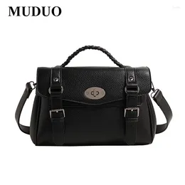 Shoulder Bags MUDUO 2024 Vintage Lock Classic Satchel Bag PU Leather Women Messenger Luxury Female Handbag Student's