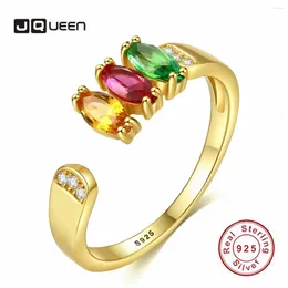 Cluster Rings JQUEEN 925 Sterling Silver Women Open Red Yellow Green Three Colours Cubic Zirconia Geometric Crystal Resizable Bridal Ring