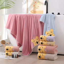 Coral velvet thickened bath towel embroidered teddy bear towel bath towel set, household face wash towel