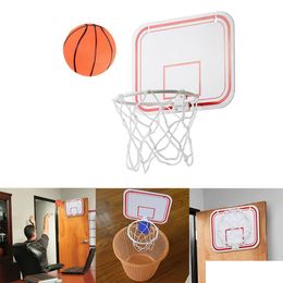Balls Indoor Folding Portable Suspension Punch Mini Plastic Basketball Frame Set Net Game Hoop Ring Drop Delivery Sports Outdoors Athl Dhzsq