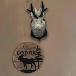 Sculptures Xams Wall Mounted Rabbit Fake Head Jackalope Wall Decor Resin Hanging Ornament Wooden Antler Rabbit Head for Home Living Room