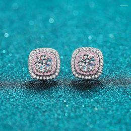 Stud Earrings Platinum Pt950 Square Micro-set Wraparound 1ct Moissanite Diamond Light Luxury Style Fine Jewellery Gift