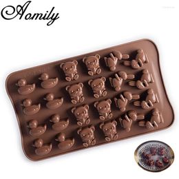 Baking Moulds Aomily 24 Holes Bear Duck Shaped 3D Silicon Chocolate Jelly Candy Cake Mold DIY Pastry Bar Ice Block Mould Tools