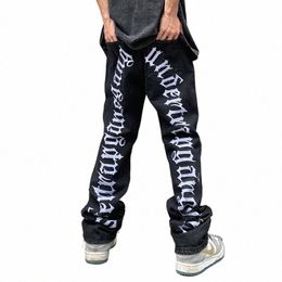 ripped Hip Hop Hole Embroidery Jeans Men's Korean Oversize Straight Black Vibe Denim Trousers Loose Harajuku Retro Jean Pants e9Xg#