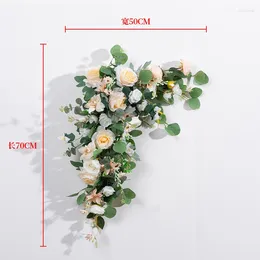 Decorative Flowers Row Triangles Hanging Wooden Board Artificial Rose Flower Floral For Wedding Sign