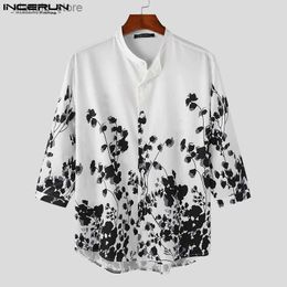 Men's T-Shirts Men Casual Shirts Printing Stand Collar 3/4 Sleeve Streetwear 2023 Fashion Men Clothing Loose Vacation Leisure Camisas24328