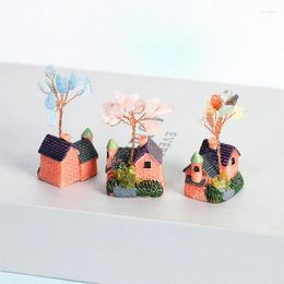 Decorative Figurines Crystal Wealth Tree Cabin Natural Crushed Stone Ornament Mini House Home Decoration