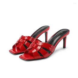 Slippers 2024 Fashion 6.5cm High Heels Summer Party Sexy Sandals Simple And Comfortable Patent Leather Women's Stiletto Slippers.