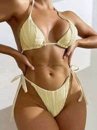 Women's Swimwear 2024 Halter String Bikini Solid Trikini Women Sexy Brazilian Swimwear Female Bathers Bathing Swimming Swim Suit Beachwear T240328