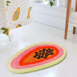 Inyahome Passion Fruit Shaped Rug Cartoon Bath Mat Area Carpet Non-Slip Bathroom Door Mat for Bathroom Kitchen for Kids Bedroom 240327