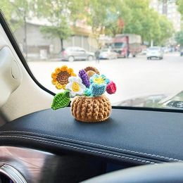 Decorative Flowers Hand Knitting Potted Plants Hand-woven Rose Sunflower Tulip Crochet Flower Auto Interior Accessories Car Decoration