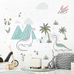 Stickers Cartoon Pristine Dinosaur Clouds Tree Blue Nursery Wall Sticker Removable Vinyl Wall Decal Mural Kids Room Playroom Home Decor