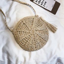 Shoulder Bags Boho Women Straw Bag Crossbody Round Handmade Rattan Woven Messenger Tassel Beach