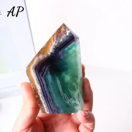 Accessories 1pc Natural Rainbow Fluorite Irregular Crystal Tower Healing Gemstone Colorful Crystal Point Column Home Decoration