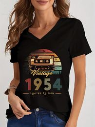 Women's T Shirts Vintage 1954 Limited Edition Graphic Womens Short Sleeve Shirt Summer Funny Radio Tops V Neck Woman Birthday Tshirt