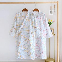 Home Clothing Women's Summer Cotton Kimono Robe 2024 Spring And Autumn Thin Japanese Style Flower Printed Sleepwear Women Bathrobe