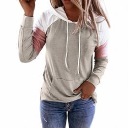 women Spring Hoodies Casual Colour Block Hoodies Lg Sleeve Drawstring Pullover Sweatshirts Female Patchwork Hooded With Pocket m660#