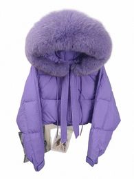 new Duck Down Loose Winter Jacket Women Real Fox Fur Racco Fur Collar Hooded Thick Warm Streetwear Outerwear Detachable x9Zy#