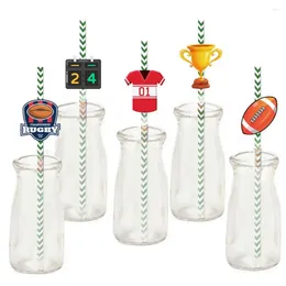 Disposable Cups Straws Soccer Themed 24pcs Football Party Rugby Game Day Favors