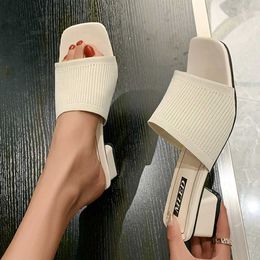 Slippers Womens Sandals 2023 Short and Fat High Heels Casual Shoes Elegant H240328