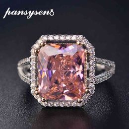 PANSYSEN 100% Solid 925 Silver Rings For Women 10x12mm Pink Spinel Diamond Fine Jewelry Bridal Wedding Engagement Ring232Z