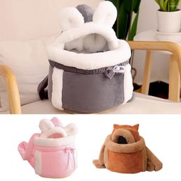 Cat Carriers Cute Portable Outdoor Fleece Travel Carrier Backpack Soft Warm Winter Indoor Cage Pet Supply Wide Strap Front Pocket