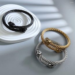 Bangle 316L Stainless Steel Bangles High Quality For Women And Men Double Skull Punk Fashion Jewelry