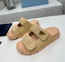 Designer Slippers Woven Fabric Sandals Nappa Sandal Buckle Raffia Straw Espadrille Sandals Slip Mules Slides Lady Platform Shoes Patent Leather Sandal