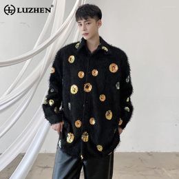 Men's Casual Shirts LUZHEN 2024 Spring Korean Trendy Personality Tassel Embroidery Sequin Loose Long Sleeved Shirt Elegant Street Tops