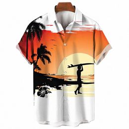 Hawaiian Surfing Shirt für Männer 2023 Neue Herren Kurzarmhemden FI Strand Urlaub Männliche Kleidung Kragen Butt Top Bluse J6kU #