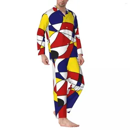 Home Clothing Pajamas Men De Stijl Bedroom Sleepwear Mondrian And Gauss Two Piece Loose Pajama Set Long-Sleeve Trendy Oversize Suit