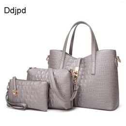 Bag Three-piece Crocodile Pattern Handbag Women. 2024 Fashion Ladies Shoulder Bag. PU Leather Large Capacity