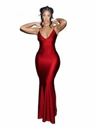 kliou Shiny Spaghetti Strap Maxi Dr Women Solid Sexy Backl Ruched Cleavage Body-sha Robe Lady Hipster Street Clothing I2z6#