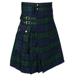 Men's Pants Scottish Style Skirts Fashion Plaid Skirt Contrast Colour Pocket Pleated High Street Vintage Clothing For Man Ropa