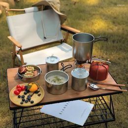 Cookware Sets Outdoor Camping 304 Stainless Steel Set Of Pots And Pans Water Cup Frying Pan Portable Tableware Can Overlap