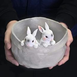 Sculptures Rabbit Potted Ornament Delicate Cute Animal Decorative Garden Statues Resin Lovely Ornament Plant Pot for Balcony Home Decor