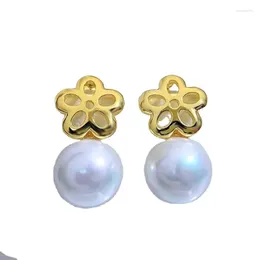 Stud Earrings S925 Silver Natural Pearl 9mm Women's K Gold French Simple Flower Versatile Earring Jewellery