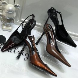 New LEE Mirror Leather Slingback Sandal Slipper Stiletto Heels Buckle Women Luxury Designer Summer Sexy Party Dress Shoes Girl Loafer Evening High heel