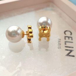 Luxury Big Pearl Celi Brand Letters Designer Earrings for Women 18K Gold Studs Elegant Charm Diamond Double Side Ball aretes Earings Earring Ear Rings Jewellery Gift